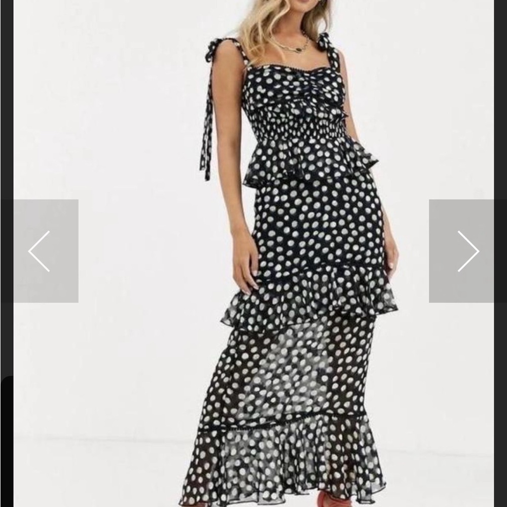 Black Polka Dot Tie-Shoulder Maxi Dress